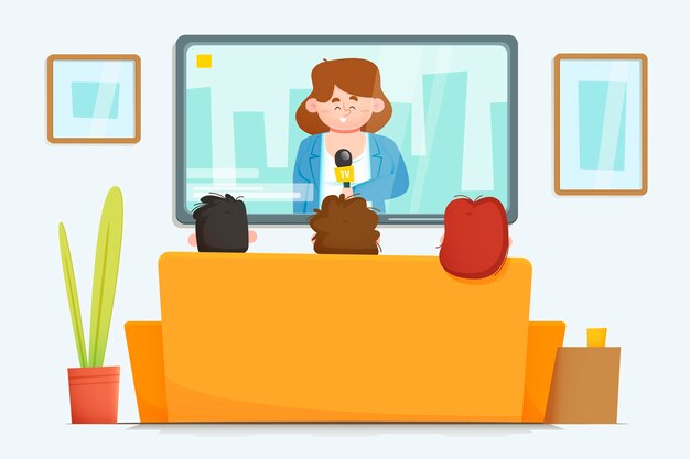 Free Vector people watching the news indoors