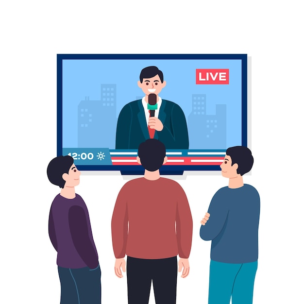 Free vector people watching the news on tv