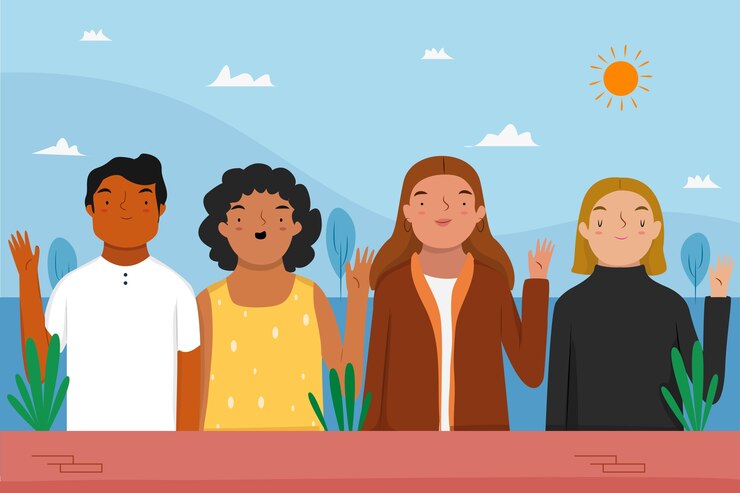 मुफ़्त वेक्टर people waving hand in flat design