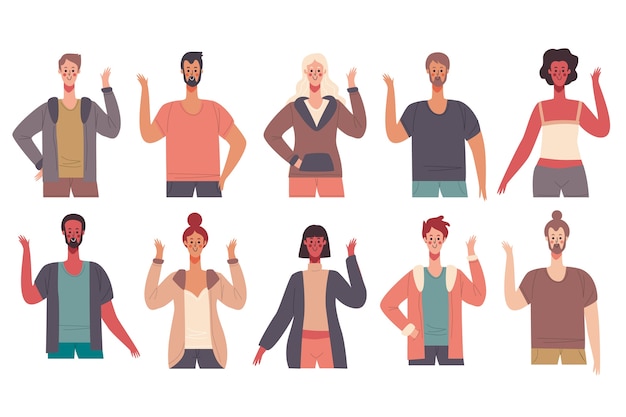 People waving hand illustration design