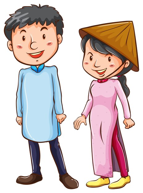 아시아 의상을 입은 사람들