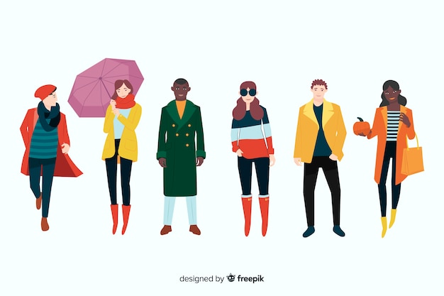 Free vector people wearing autumn clothes illustration