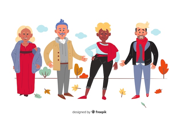 Free vector people wearing autumn clothes