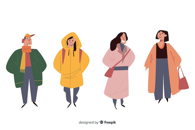 Free vector people wearing autumn clothes