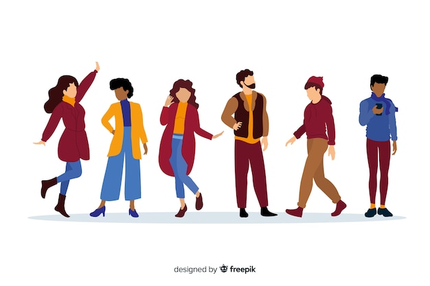 Free vector people wearing autumn clothes