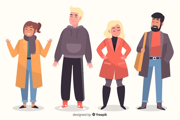 Free vector people wearing autumn clothes