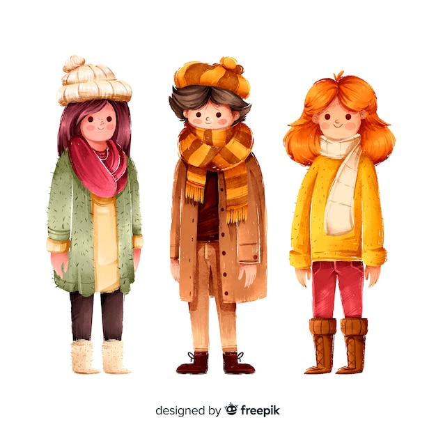 Free vector people wearing autumn clothes