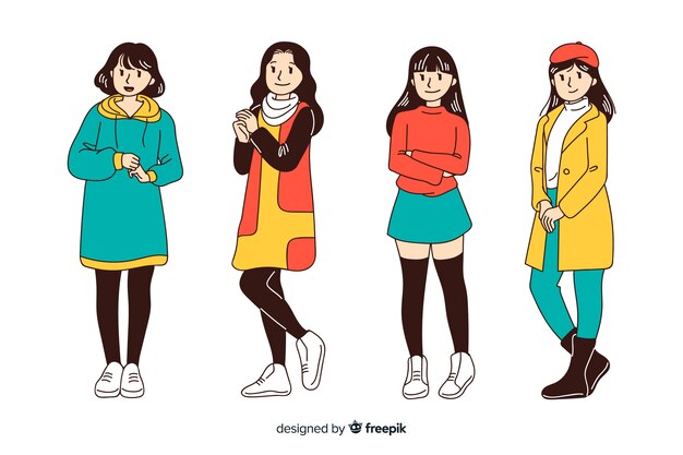 Free Vector people wearing autumn clothes