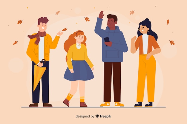 Free vector people wearing autumn clothes