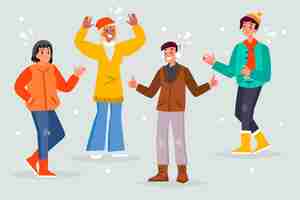 Free vector people wearing cozy winter clothes