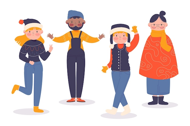 Free vector people wearing cozy winter clothes