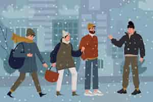 Бесплатное векторное изображение Люди в уютной зимней одежде