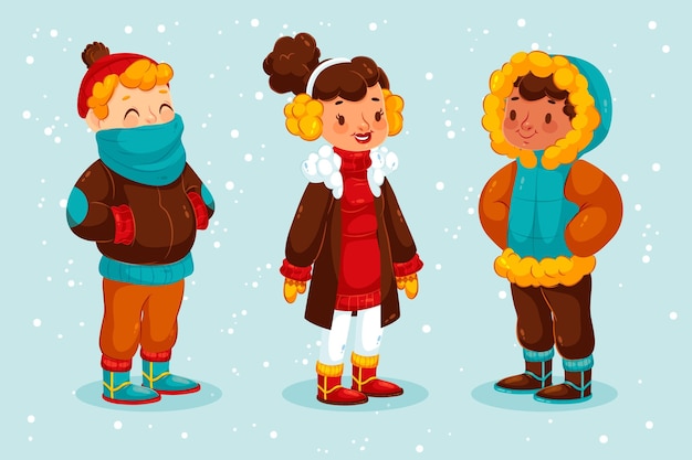 Free vector people wearing cozy winter clothes