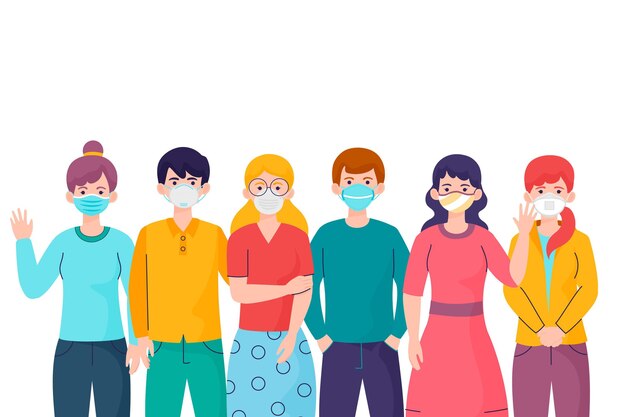 People wearing different face mask types