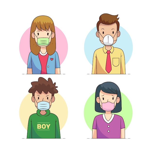 Free vector people wearing different face mask types