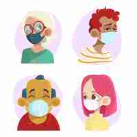 Free vector people wearing different face mask types