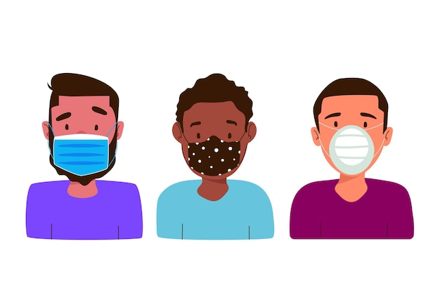 Free vector people wearing different face mask typespeople wearing different face mask types