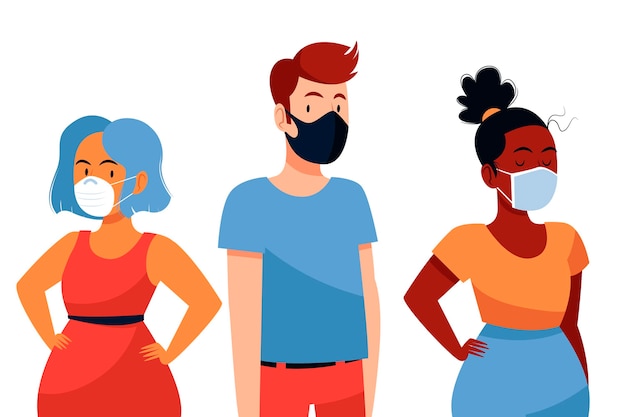Free vector people wearing different face masks