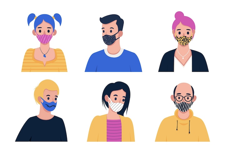 Free Vector people wearing fabric face mask