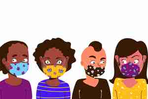 Free vector people  wearing fabric face masks design