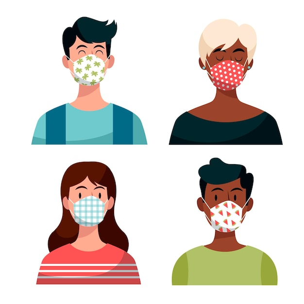 Free vector people wearing fabric face masks