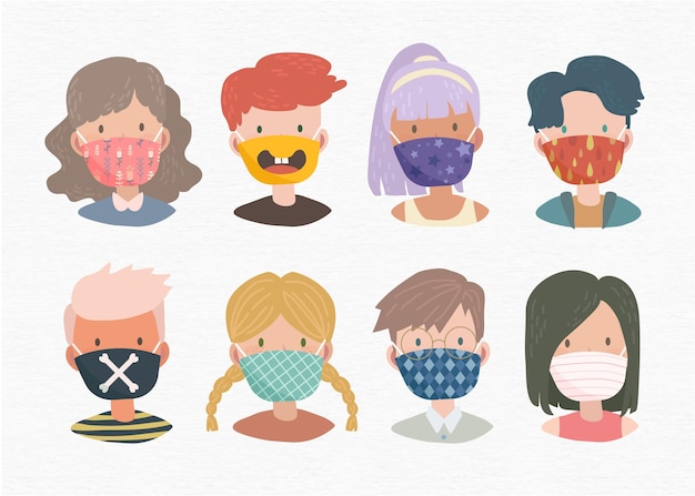 Free vector people wearing fabric face masks