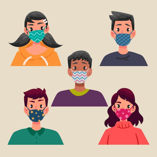 Free vector people wearing fabric face masks