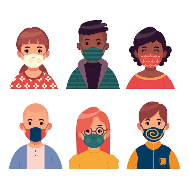 Free vector people wearing fabric face masks