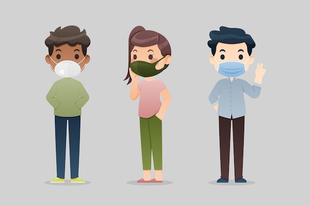 Free vector people wearing face masks