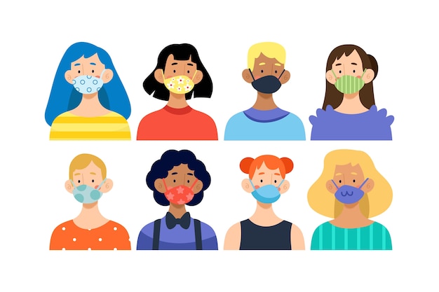 Free vector people wearing masks illustration