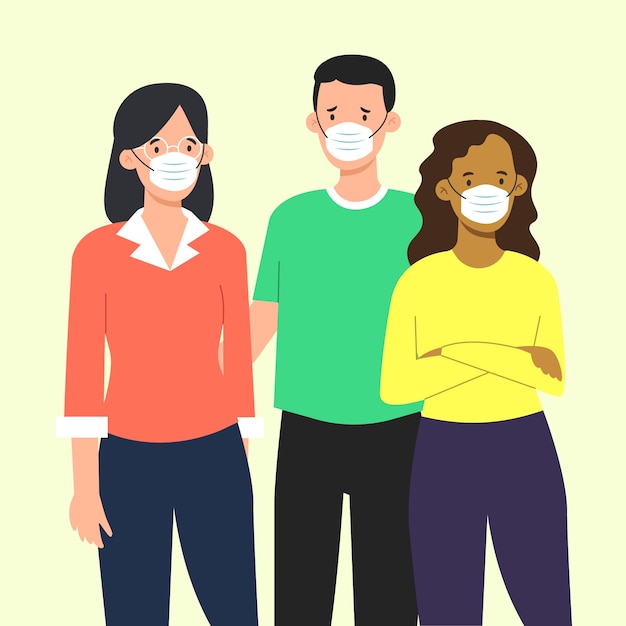 Free vector people wearing medical mask