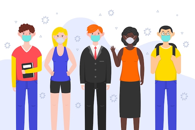 Free vector people wearing medical mask