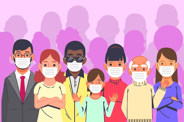 Free vector people wearing medical masks