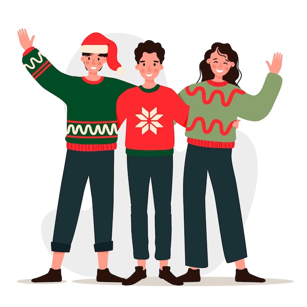 Free vector people wearing ugly sweaters