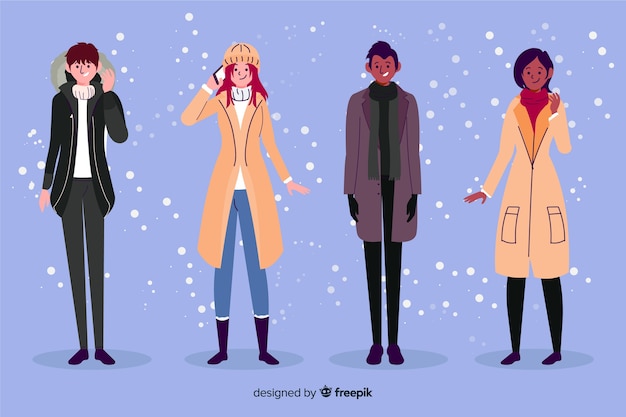 Free vector people wearing warm clothes