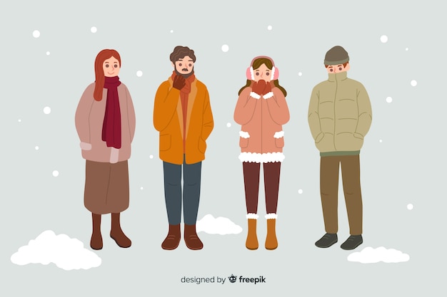 무료 벡터 따뜻한 겨울 옷을 입은 사람들
