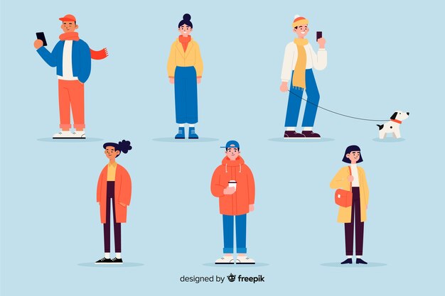 People wearing winter clothes flat design