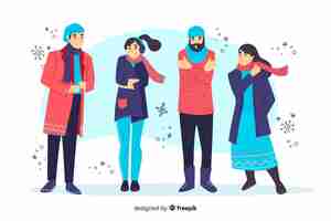 Free vector people wearing winter clothes illustration