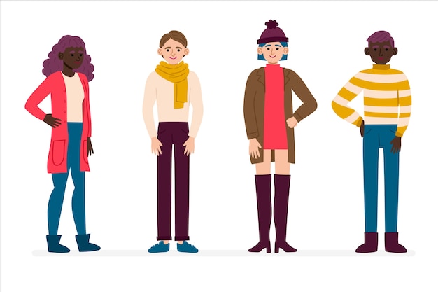 Free vector people wearing winter clothes pack