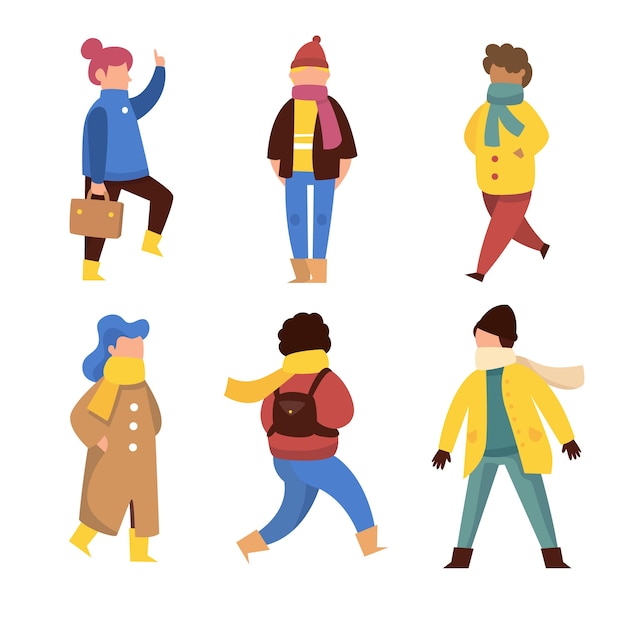 Free vector people wearing winter clothes set