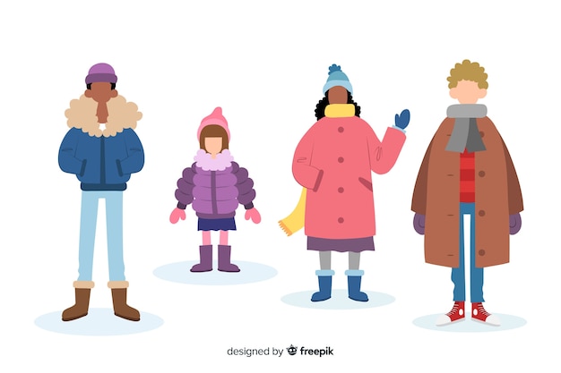 Free vector people wearing winter clothes