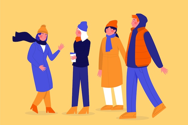 Free vector people wearing winter clothes