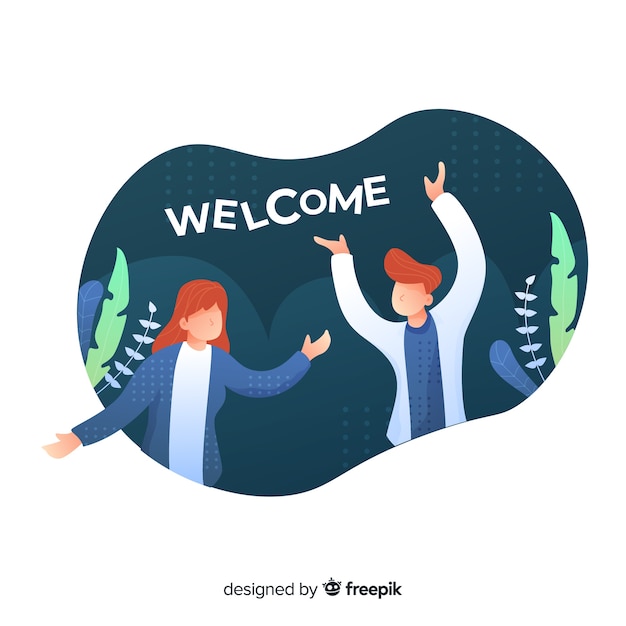 Free vector people welcoming concept with foliage in background