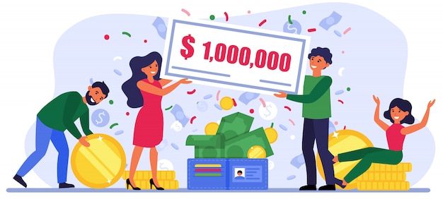 Free vector people winning million bill at lottery