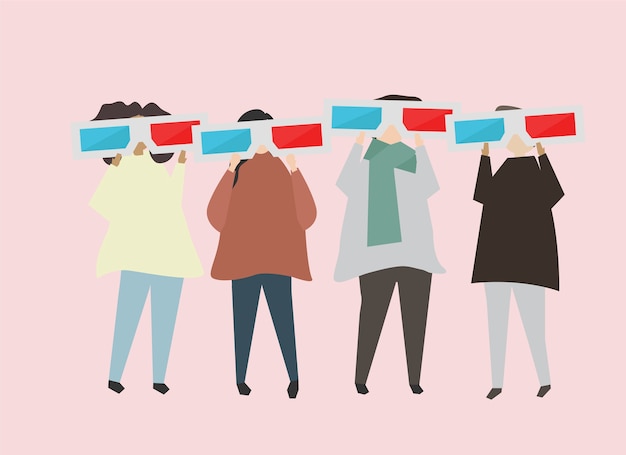 Free vector people with 3d cinema glasses illustration