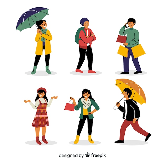 Free vector people with autumn collection of clothes