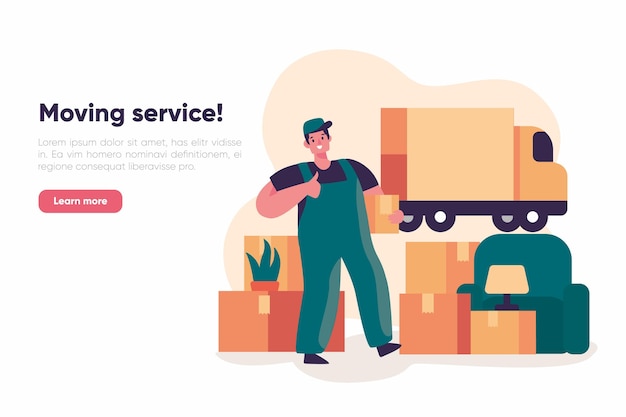 Free vector people with boxes house moving services landing page