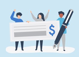 Free vector people with a cheque and a pen