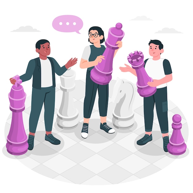 People with chess pieces concept illustration