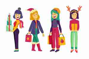 Free vector people with christmas gifts